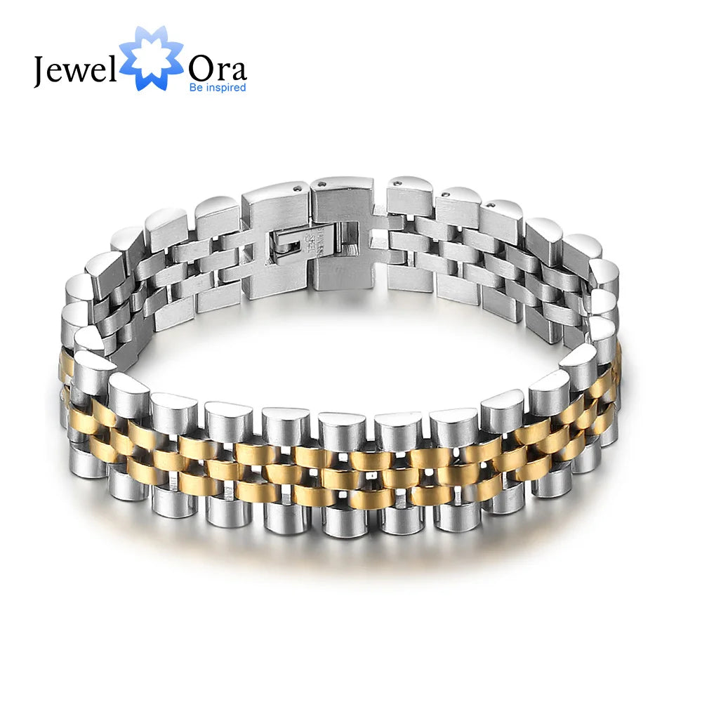 Men's Gold Stainless Steel Bracelet 200mm – Luxury Wristband Jewelry Gift for Him
