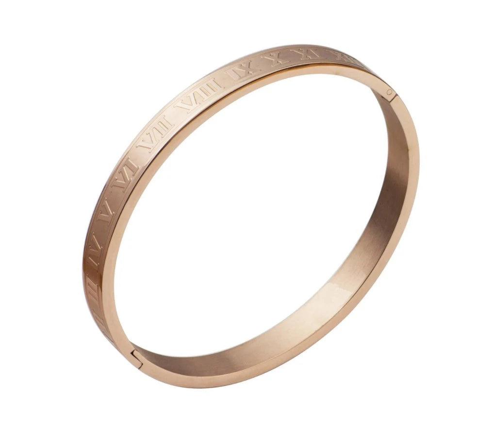 Stainless Steel Roman Numeral Cuff Bracelet Bangle for Men and Women – Luxury Couple Jewelry