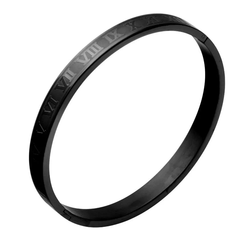 Stainless Steel Roman Numeral Cuff Bracelet Bangle for Men and Women – Luxury Couple Jewelry