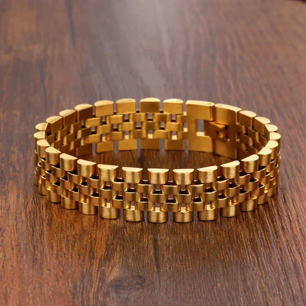 Men's Gold Stainless Steel Bracelet 200mm – Luxury Wristband Jewelry Gift for Him