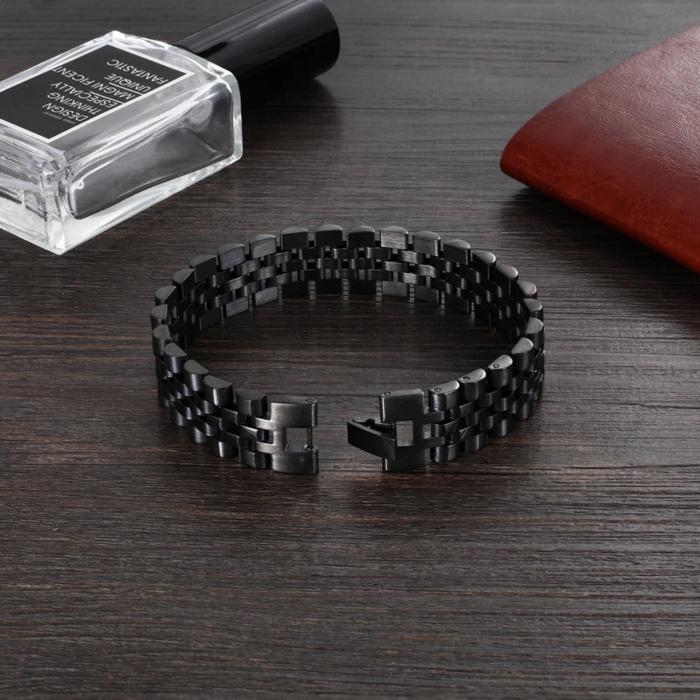 Men's Gold Stainless Steel Bracelet 200mm – Luxury Wristband Jewelry Gift for Him