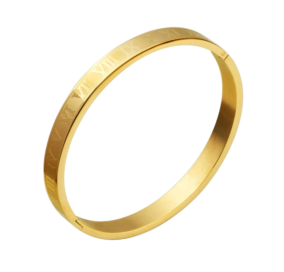 Stainless Steel Roman Numeral Cuff Bracelet Bangle for Men and Women – Luxury Couple Jewelry