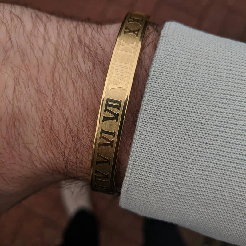 Stainless Steel Roman Numeral Cuff Bracelet Bangle for Men and Women – Luxury Couple Jewelry