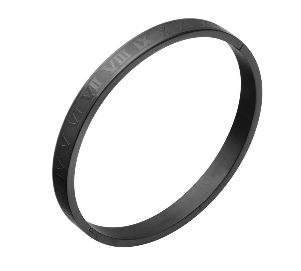 Stainless Steel Roman Numeral Cuff Bracelet Bangle for Men and Women – Luxury Couple Jewelry