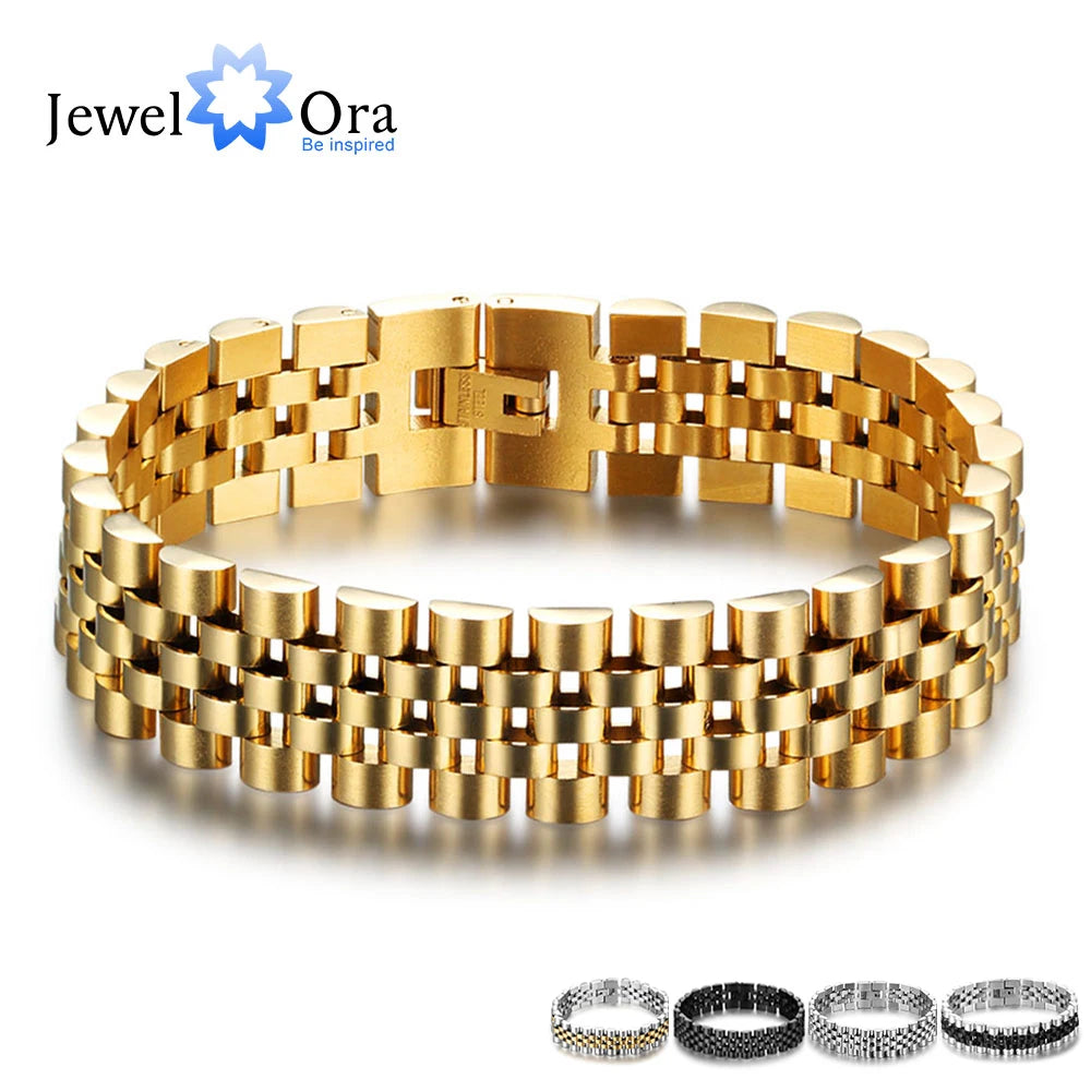 Men's Gold Stainless Steel Bracelet 200mm – Luxury Wristband Jewelry Gift for Him