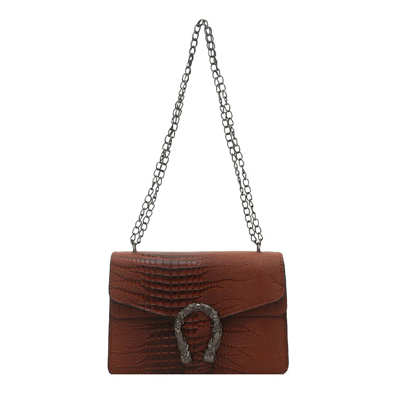 Women's Retro Crocodile Pattern Chain Crossbody Shoulder Bag