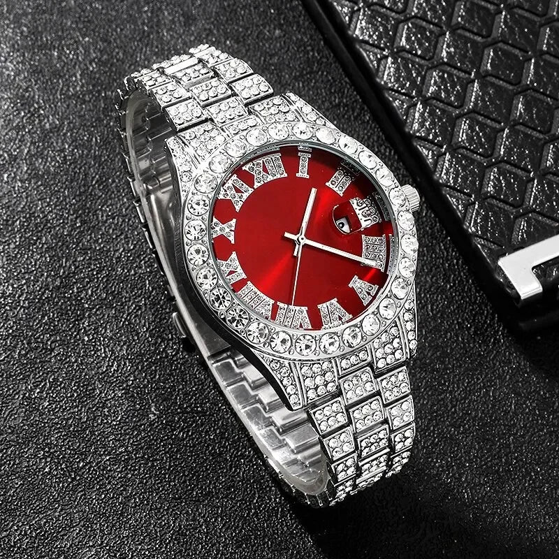 Hip Hop Watch & Cuban Chain Set – 14mm Rhinestone Jewelry Gift