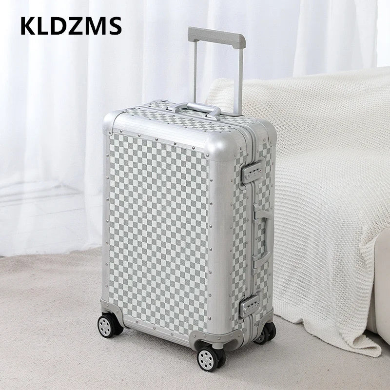 KLQDZMS Aluminum Alloy Travel Luggage Trolley Suitcase with Large Capacity, 20/24/26 Inch Carry-On & Checked Bag