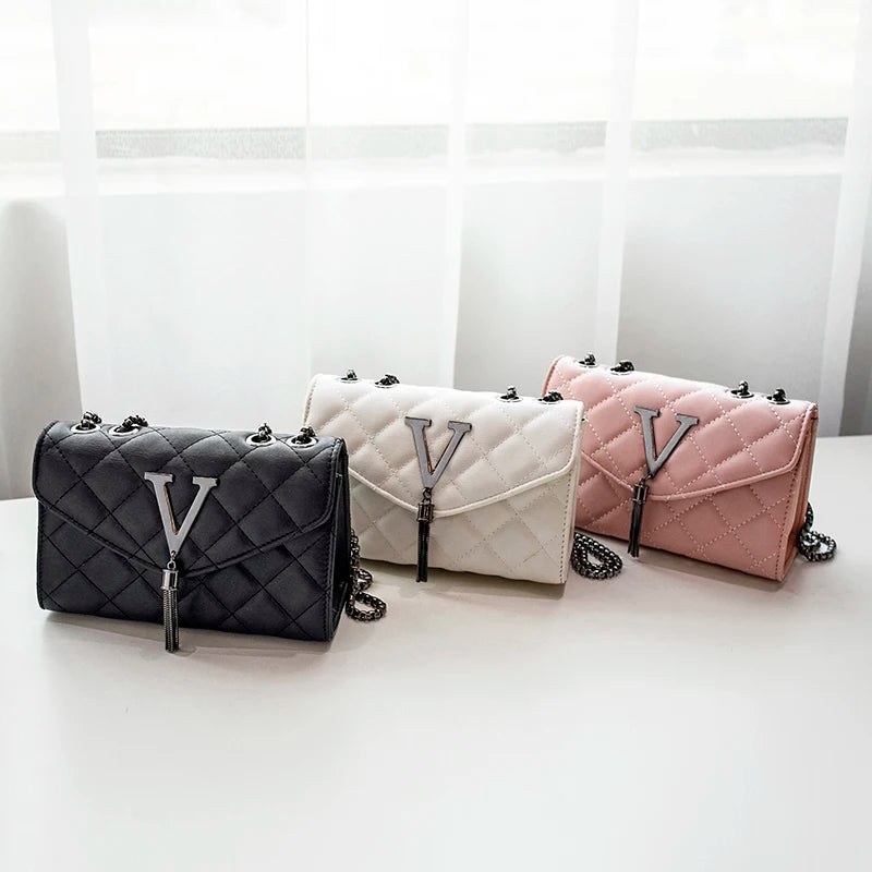 Women’s Black PU Leather Crossbody Bag – Quilted Plaid Shoulder Purse
