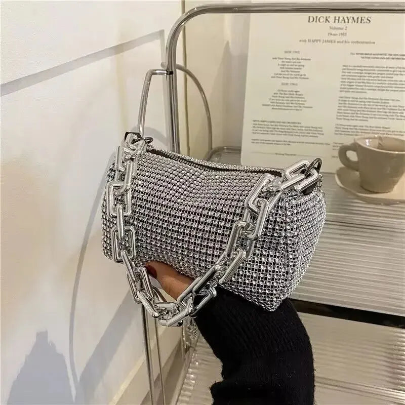 Women's Rhinestone Bucket Bag – Mini Glitter Crossbody Purse