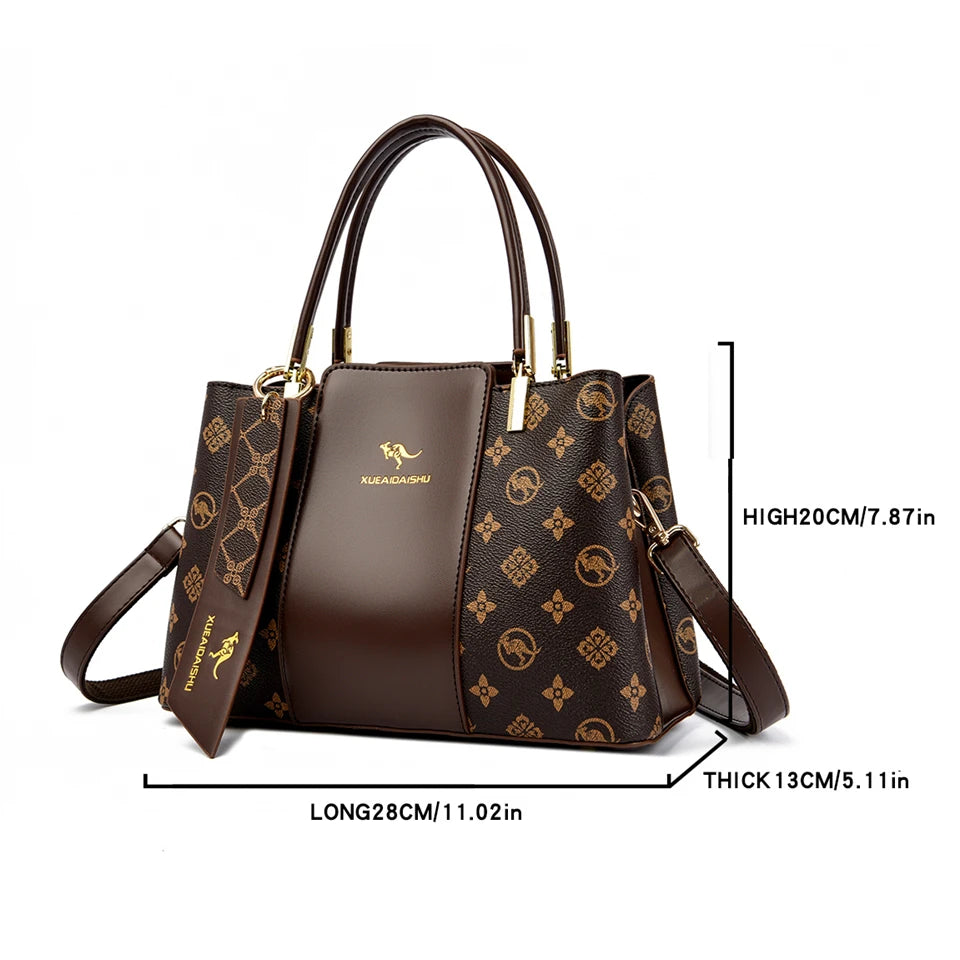 Women's Large Capacity Fashion Shoulder Bag – Soft PU Leather Crossbody Handbag with Printed Design