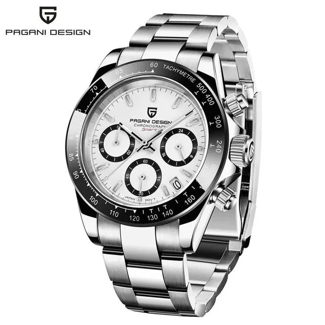 Pagani Design Men's 40mm Quartz Chronograph Watch Stainless Steel Waterproof Sapphire Glass