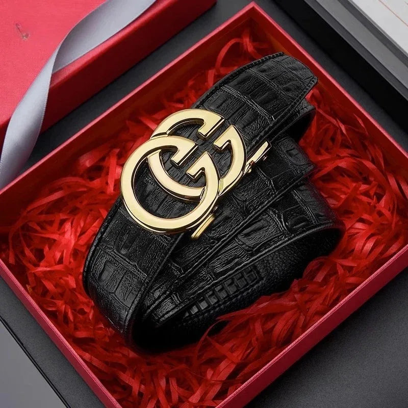 Men’s Genuine Leather Belt – Luxury Automatic Alloy Buckle