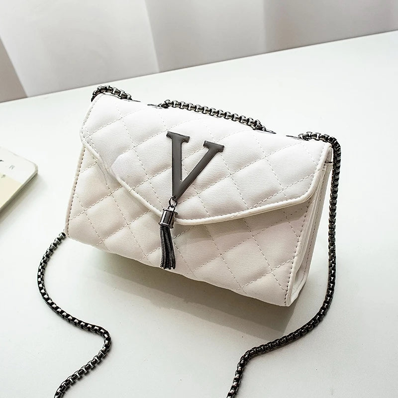 Women’s Black PU Leather Crossbody Bag – Quilted Plaid Shoulder Purse