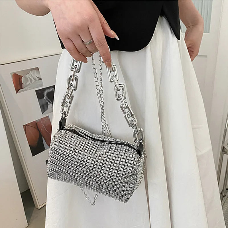 Women's Rhinestone Bucket Bag – Mini Glitter Crossbody Purse