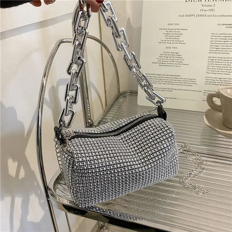 Women's Rhinestone Bucket Bag – Mini Glitter Crossbody Purse