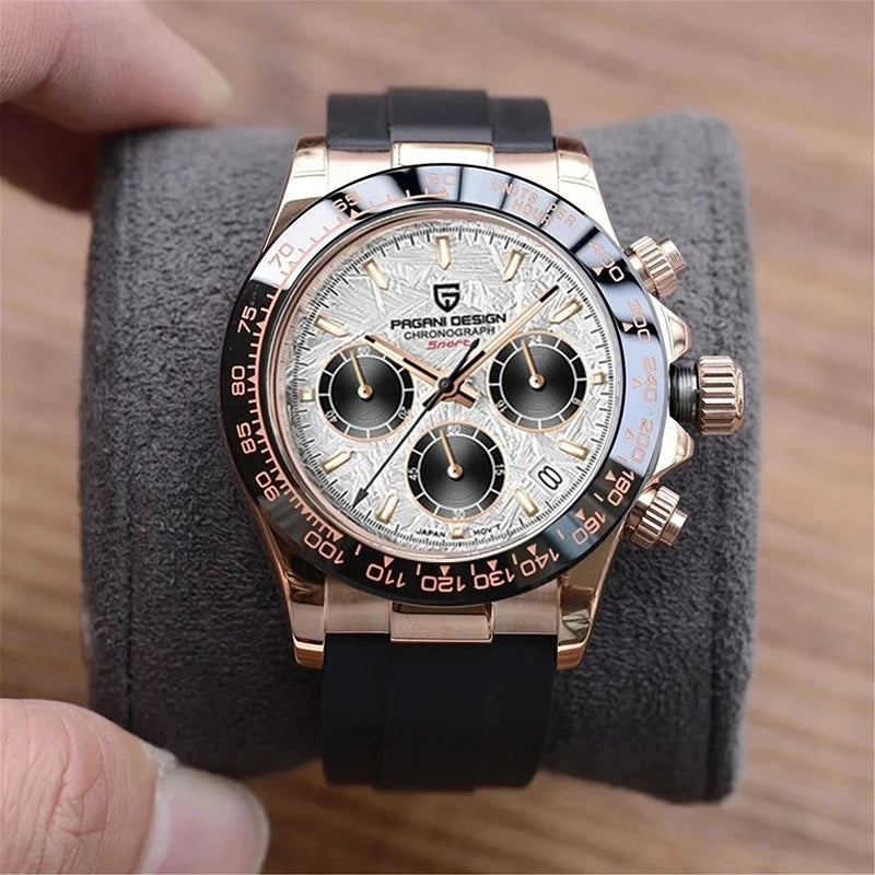 Pagani Design Men's 40mm Quartz Chronograph Watch Stainless Steel Waterproof Sapphire Glass