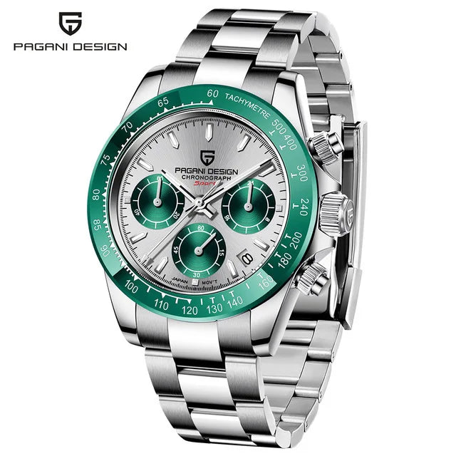 Pagani Design Men's 40mm Quartz Chronograph Watch Stainless Steel Waterproof Sapphire Glass