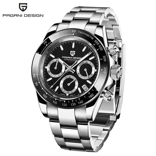 Pagani Design Men's 40mm Quartz Chronograph Watch Stainless Steel Waterproof Sapphire Glass