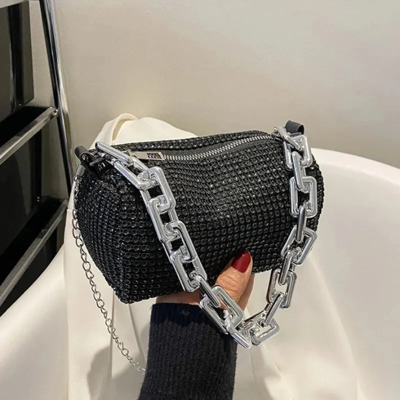 Women's Rhinestone Bucket Bag – Mini Glitter Crossbody Purse