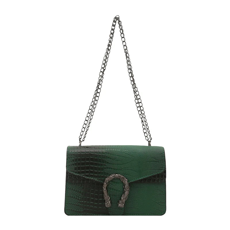 Women's Retro Crocodile Pattern Chain Crossbody Shoulder Bag