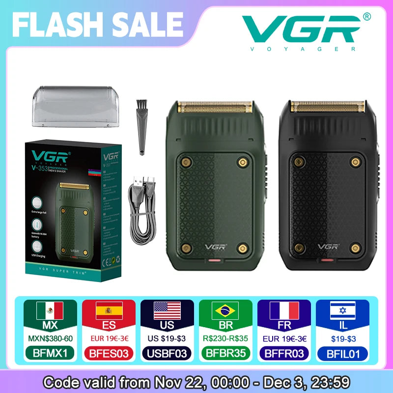 VGR V-353 Men's Electric Shaver – Portable Rechargeable Beard Trimmer & Mini Razor