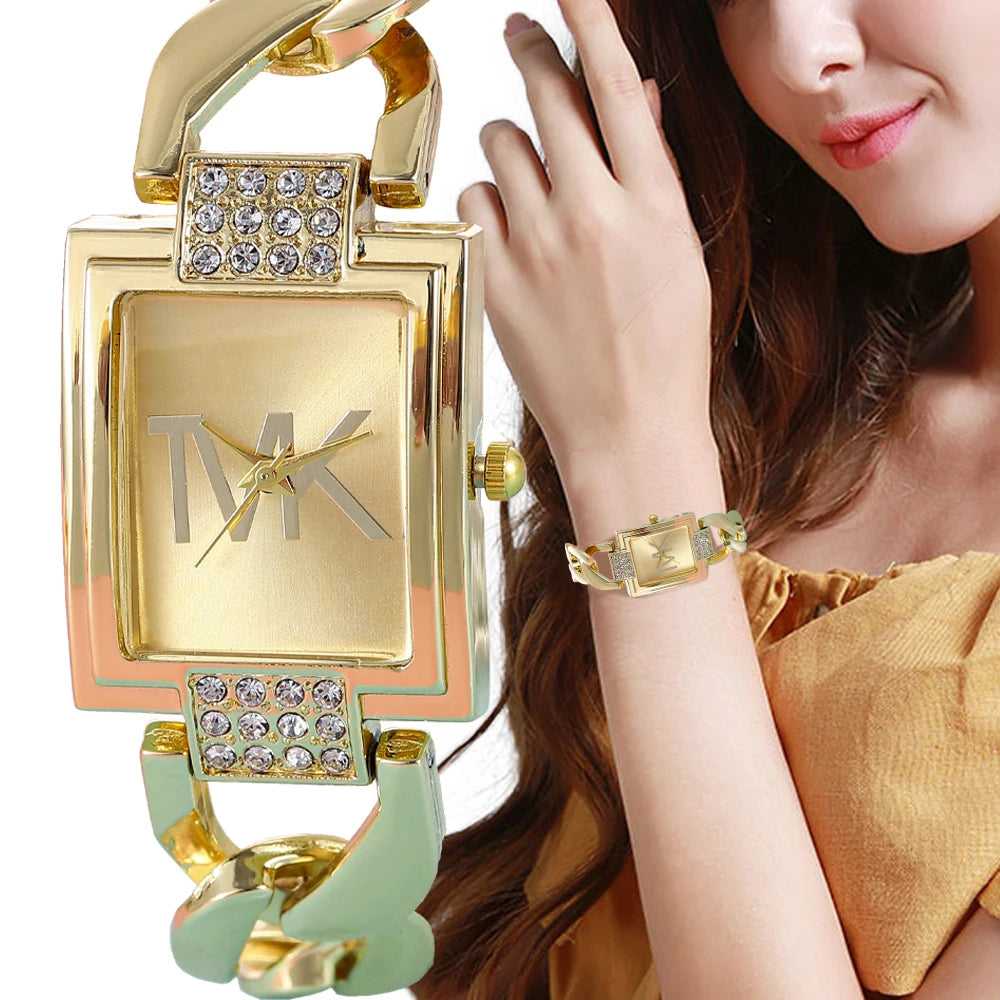 Luxury Women's Square Quartz Watch – Elegant Fashion Design with Metal Strap