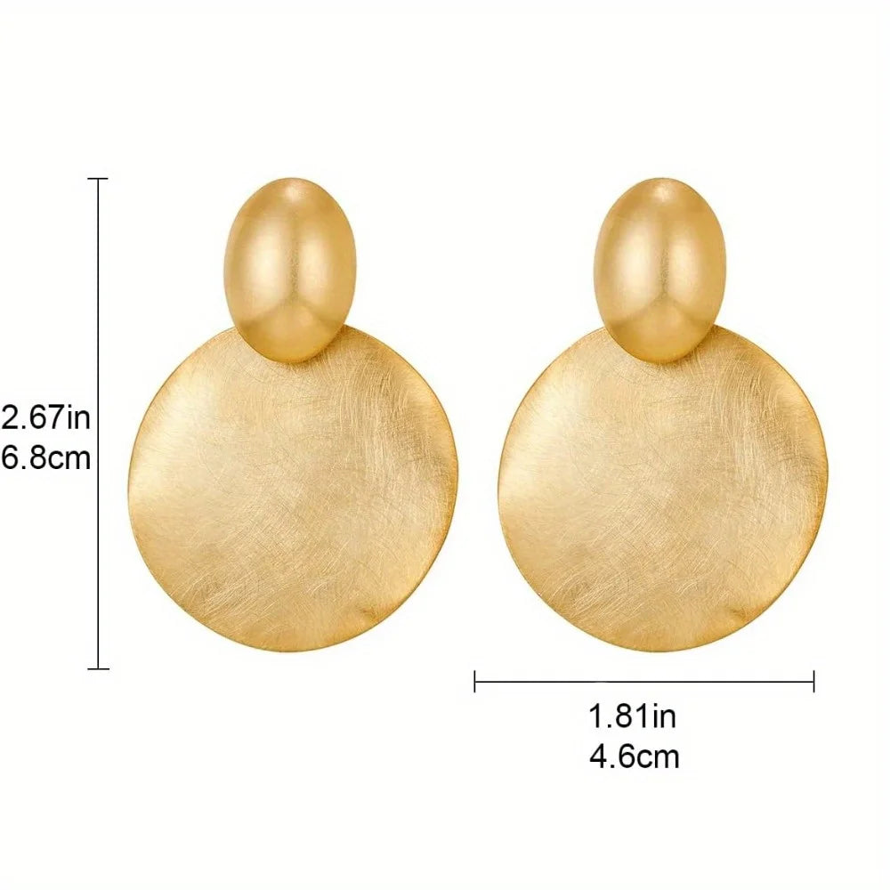 Women's Gold Hammered Disc Drop Earrings – Round Dangle Style