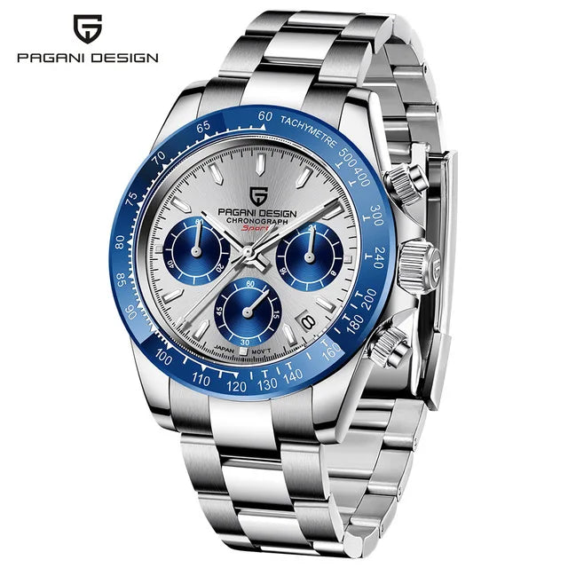 Pagani Design Men's 40mm Quartz Chronograph Watch Stainless Steel Waterproof Sapphire Glass