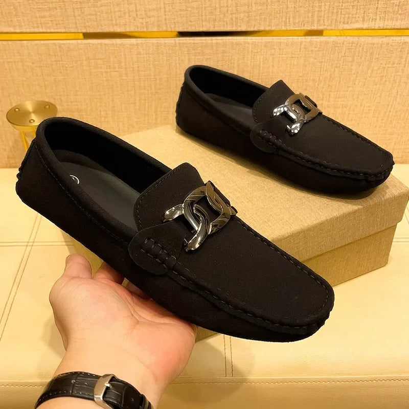 Men's Suede Leather Slip-On Loafers – Soft Driving Moccasins, Comfortable Flats, Big Sizes Up to 48