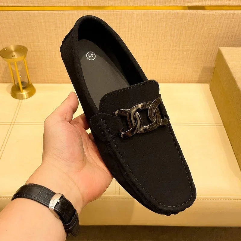 Men's Suede Leather Slip-On Loafers – Soft Driving Moccasins, Comfortable Flats, Big Sizes Up to 48