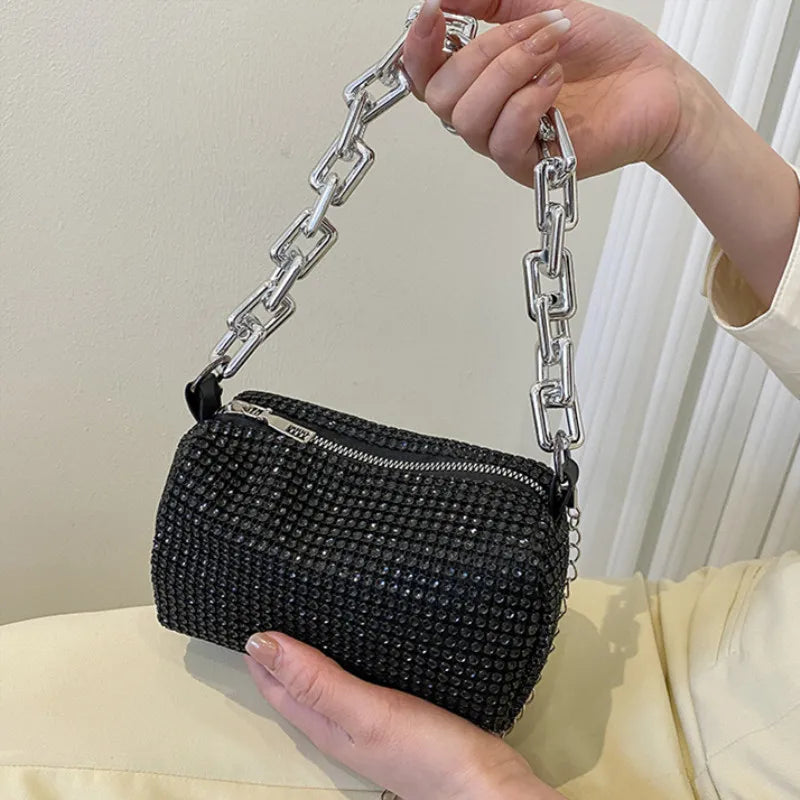Women's Rhinestone Bucket Bag – Mini Glitter Crossbody Purse