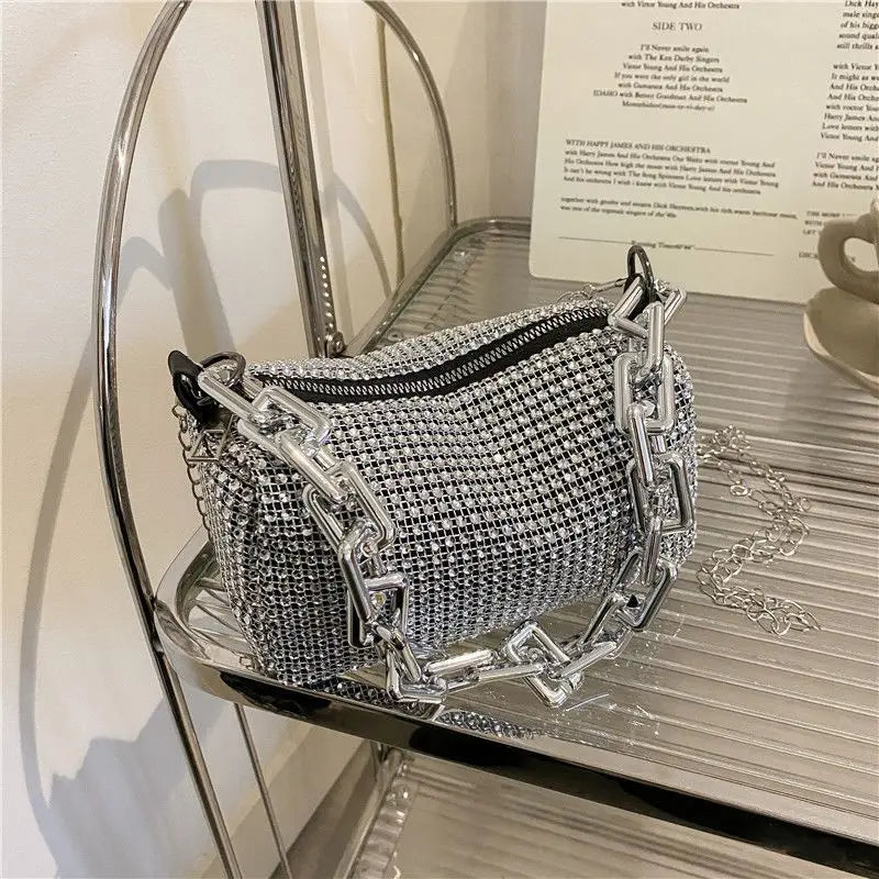 Women's Rhinestone Bucket Bag – Mini Glitter Crossbody Purse
