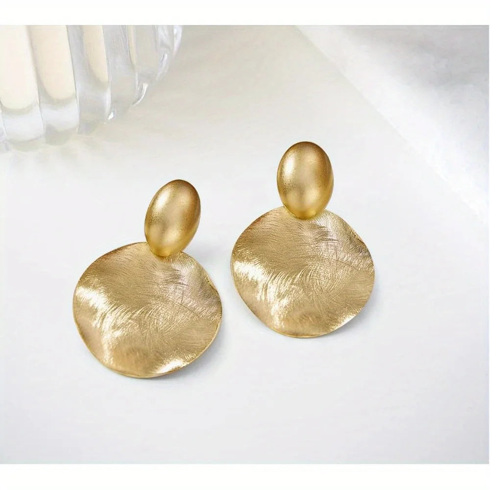 Women's Gold Hammered Disc Drop Earrings – Round Dangle Style