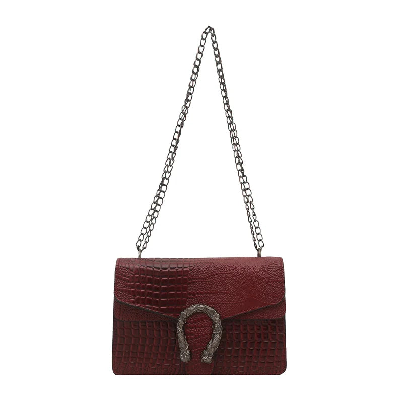 Women's Retro Crocodile Pattern Chain Crossbody Shoulder Bag