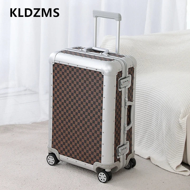 KLQDZMS Aluminum Alloy Travel Luggage Trolley Suitcase with Large Capacity, 20/24/26 Inch Carry-On & Checked Bag