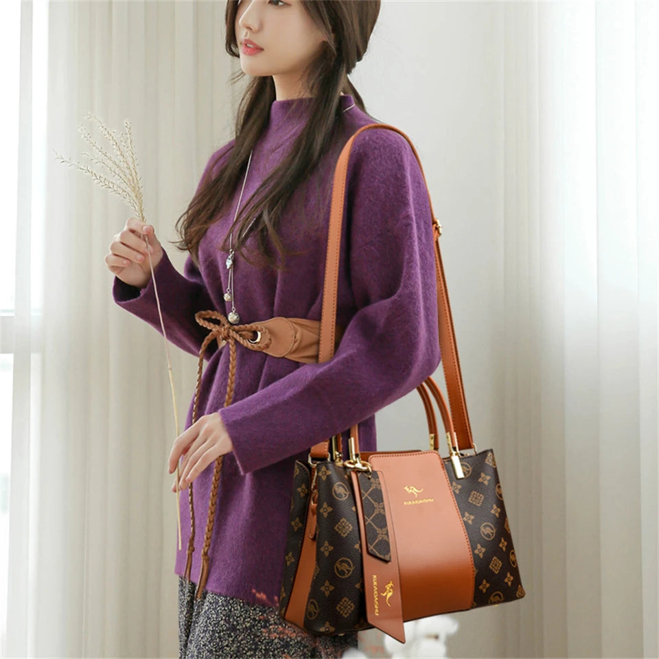 Women's Large Capacity Fashion Shoulder Bag – Soft PU Leather Crossbody Handbag with Printed Design