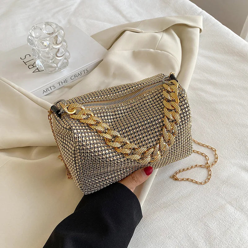 Women's Rhinestone Bucket Bag – Mini Glitter Crossbody Purse