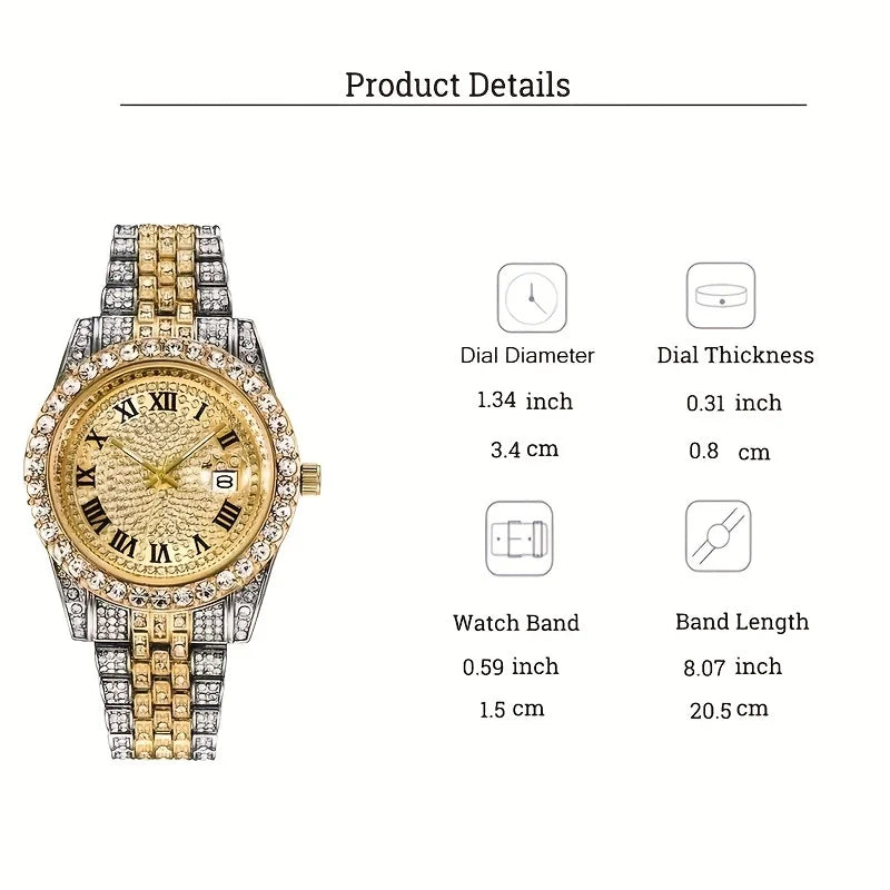 Men's Hip Hop Quartz Watch with Oversized Rhinestone Dial and Stainless Steel Band – Vintage-Inspired Retro Timepiece