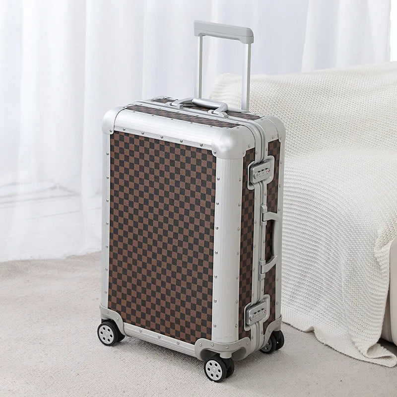 KLQDZMS Aluminum Alloy Travel Luggage Trolley Suitcase with Large Capacity, 20/24/26 Inch Carry-On & Checked Bag