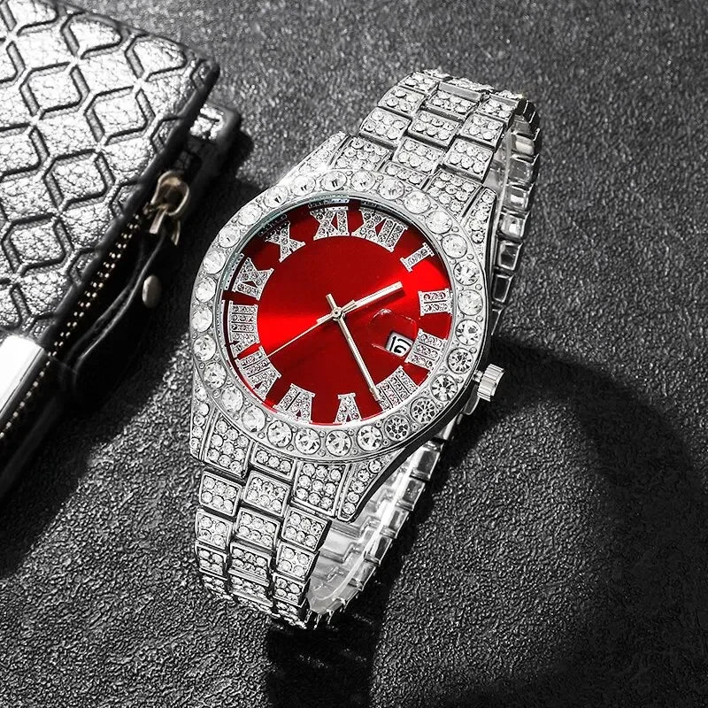 Hip Hop Watch & Cuban Chain Set – 14mm Rhinestone Jewelry Gift