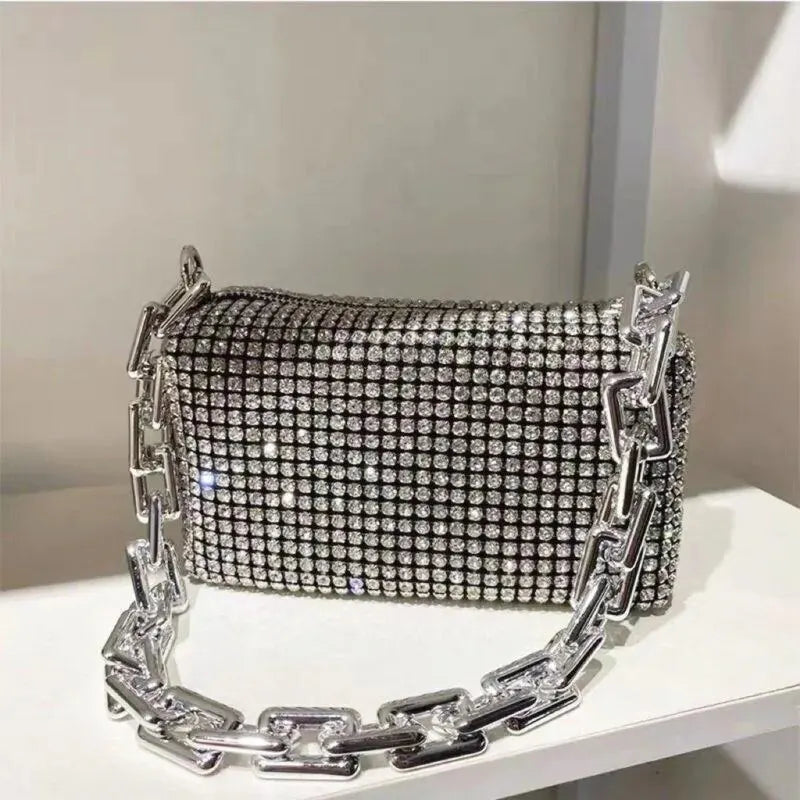 Women's Rhinestone Bucket Bag – Mini Glitter Crossbody Purse