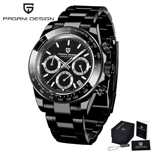 Pagani Design Men's 40mm Quartz Chronograph Watch Stainless Steel Waterproof Sapphire Glass