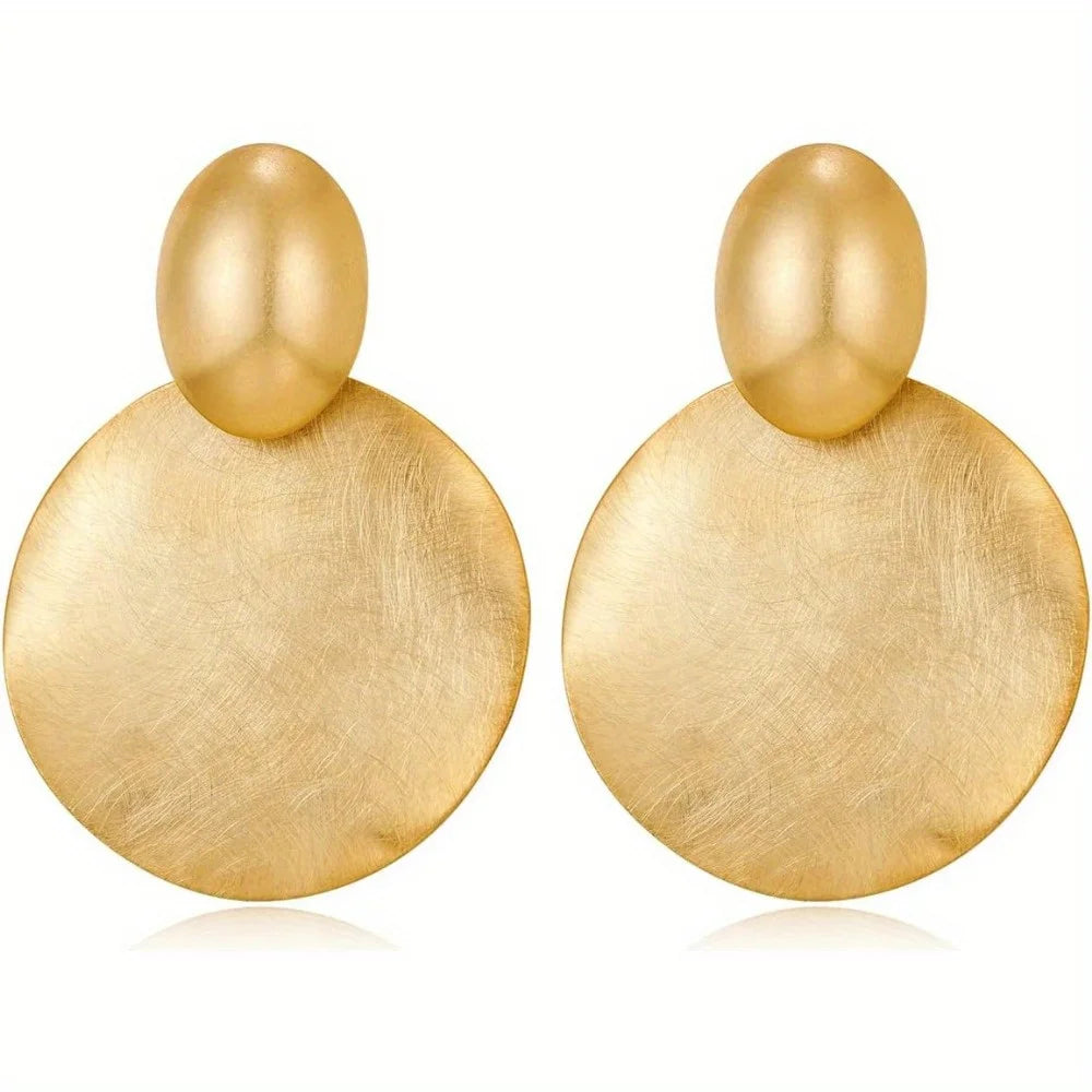 Women's Gold Hammered Disc Drop Earrings – Round Dangle Style