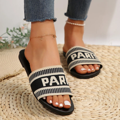 2025 Women's Casual Flat Sandals with Letter Print – Outdoor Cloth Upper Slide Slippers
