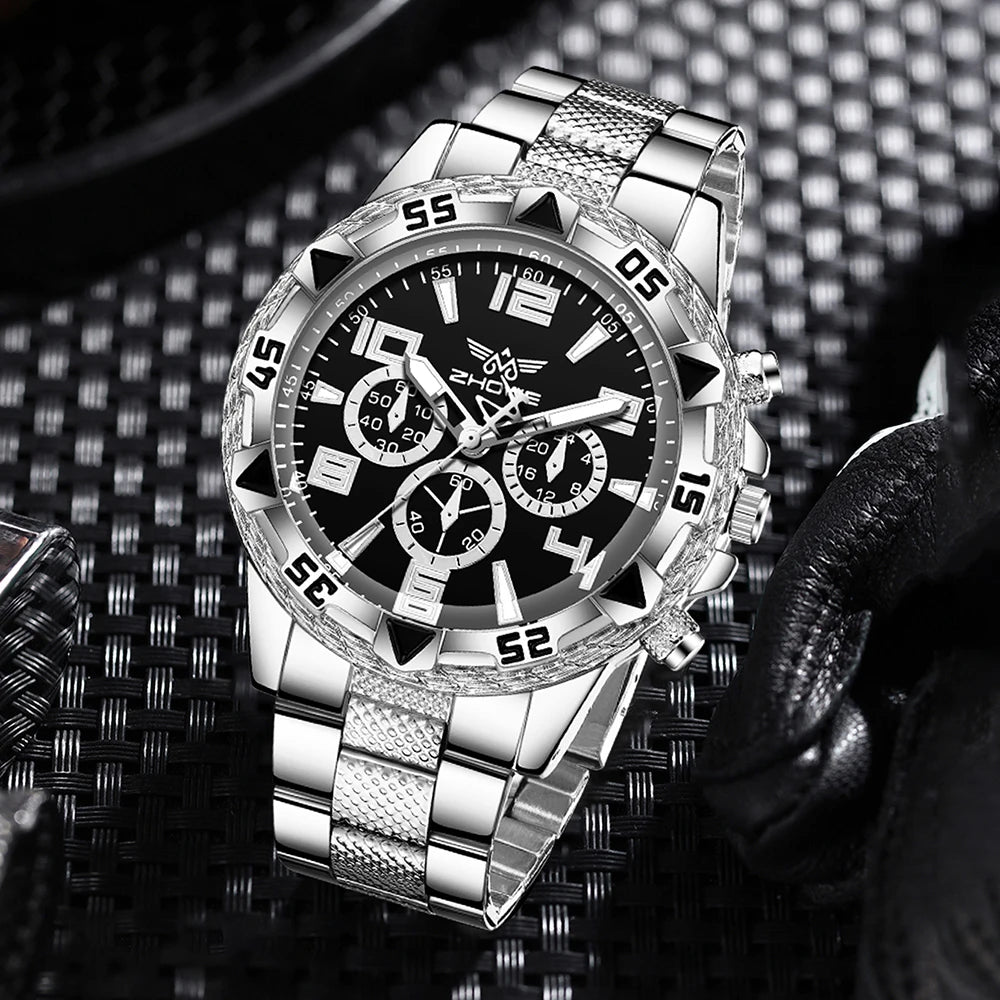 Men's Luxury Stainless Steel Quartz Watch with Calendar – Business Casual Wristwatch